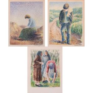 Pere Ventura Julia - Trois Aquarelles Pointillistes