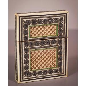 Two 19c Anglo Indian Sadeli Mosaic Greeting Card Cases