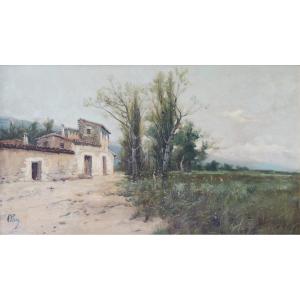 Paysage Espagnol - Ferme Et Prairie De Fleurs Sauvages