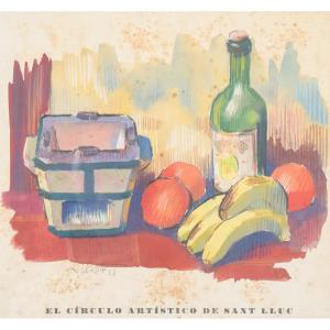 'el Círculo Artístico De Sant Lluc' - Lithographie Nature Morte