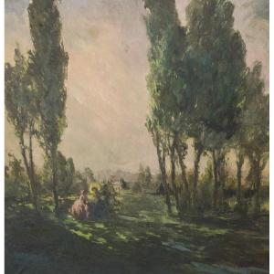 Dames Classiques Dans Un Paysage - Peinture à l'Huile Impressionniste