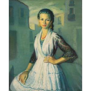 "gipsy - Rosario" Of Montjuich - José Lamuño - Framed Oil On Canvas