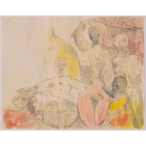 Follower Of James Ensor - Symbolist Watercolour Figures