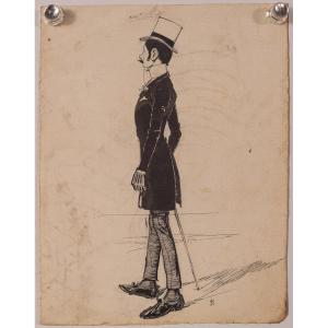 Ink Drawing Of A Gentleman - 19th Century