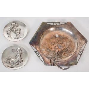 Three - Art Nouveau Pewter Dishes