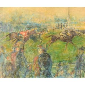 Peinture Impressionniste – 'une Journée Aux Courses'