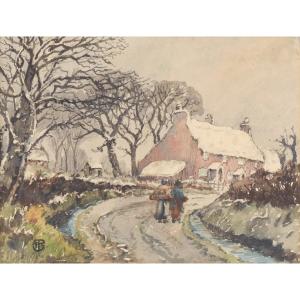 Impressionist Watercolour - Village In The Snow