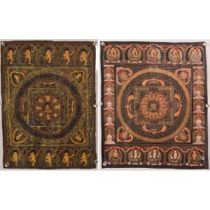 Two Vintage Hand Painted - Tibetan Scrolls