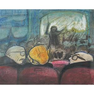 Scène De Théâtre De Bande Dessinée - Pastel Sur Papier