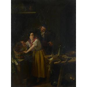 Genre Kitchen Scene - 18th Or Early 19th Century - Signed