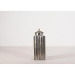 1930s White Metal Fluted Storage Jar With Quality Craftsmanship