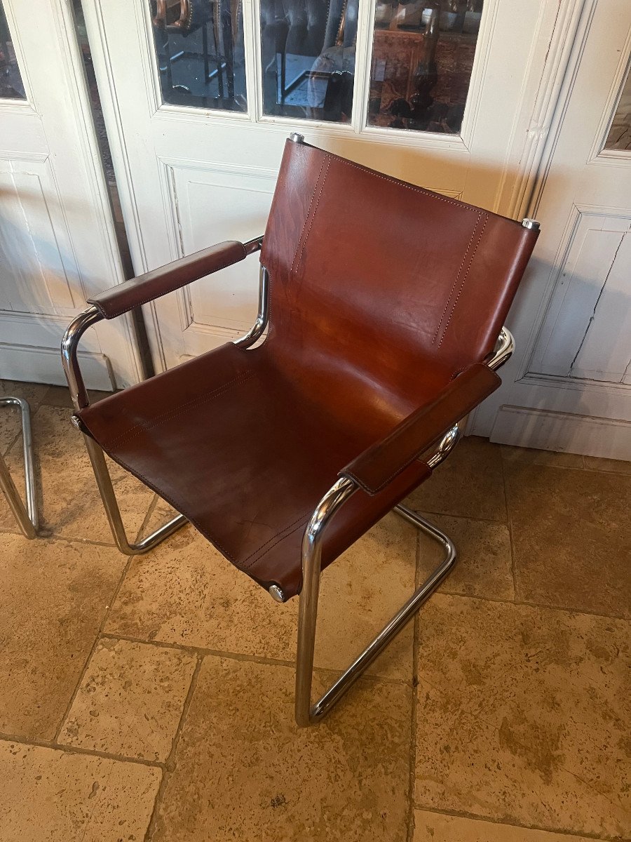 Vintage Bauhaus Leather Visitor Chairs By Matteo Grassi-photo-2