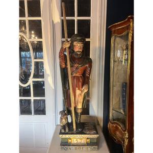 Bois sculpé polychrome St Roch 17eme