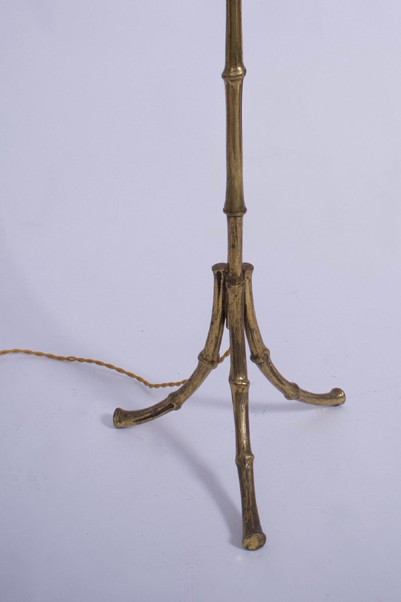 Jansen Tripod Floor Lamp In Solid Brass Imitating Bamboo, 1960s.-photo-4