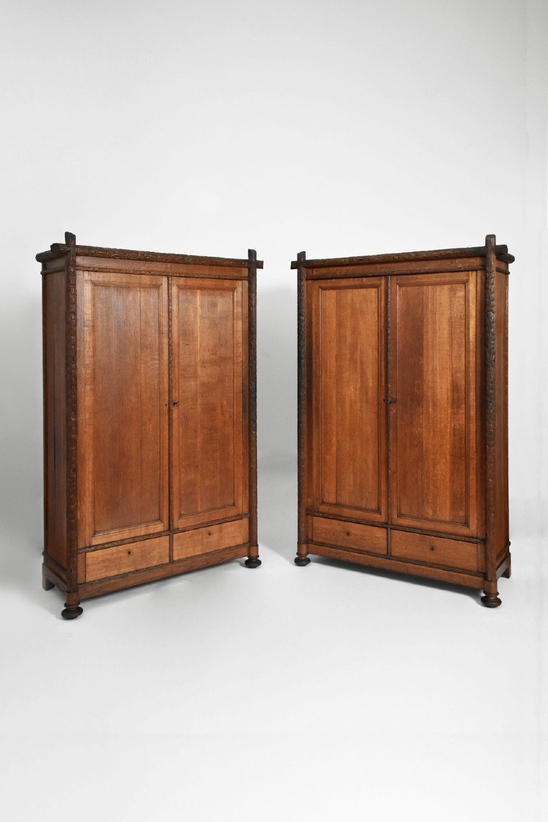 Pair Of Black Forest Wood Cabinets, 19th Century.