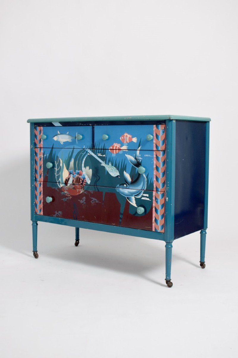 Painted Sheet Metal Chest Of Drawers, 1960s.-photo-3