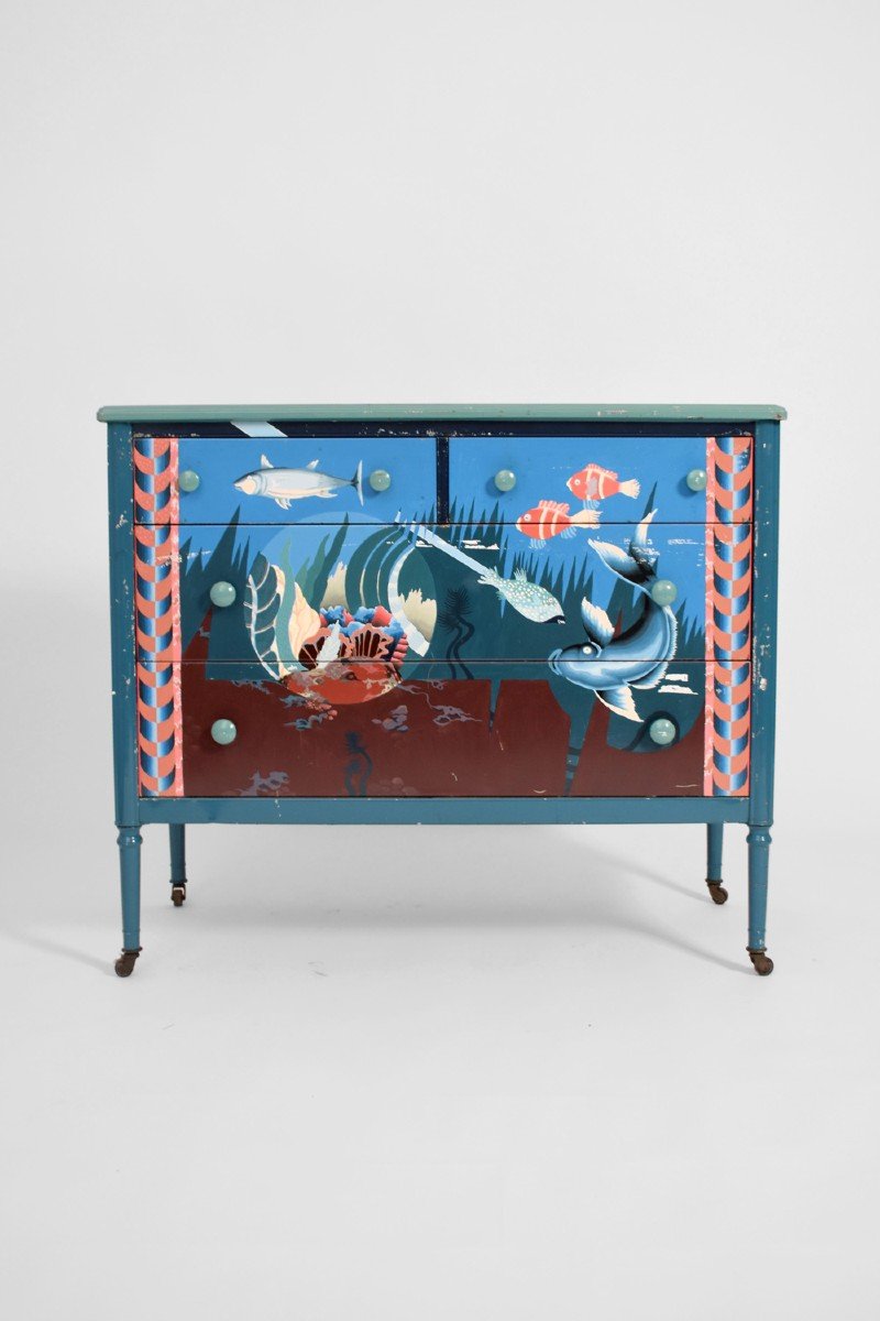 Painted Sheet Metal Chest Of Drawers, 1960s.-photo-4