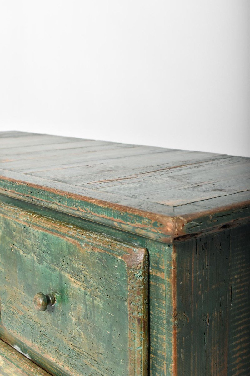 Commode Mexicaine En Bois Peint Vert Patiné, 1970s.-photo-3