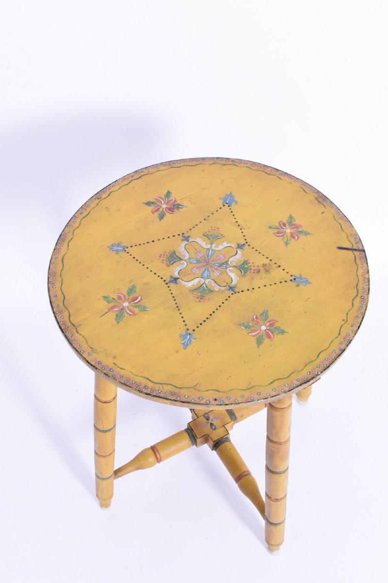 Table d'Appoint Ronde, Gueridon Art Populaire Peint Alentejo, Années 1950.-photo-4