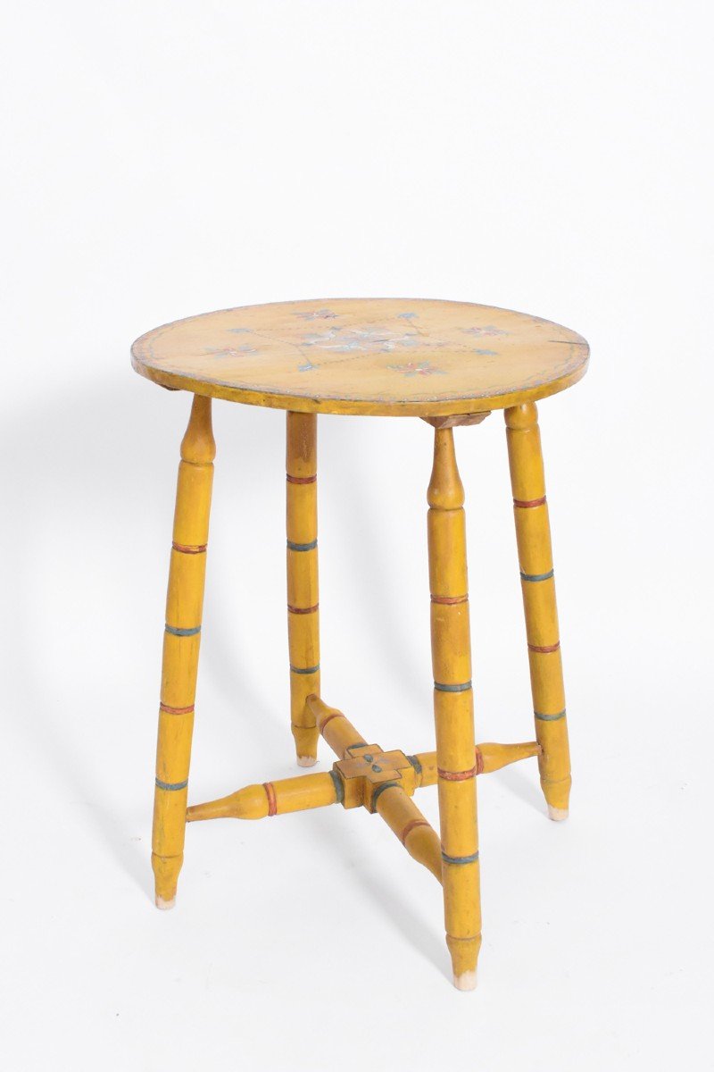 Table d'Appoint Ronde, Gueridon Art Populaire Peint Alentejo, Années 1950.