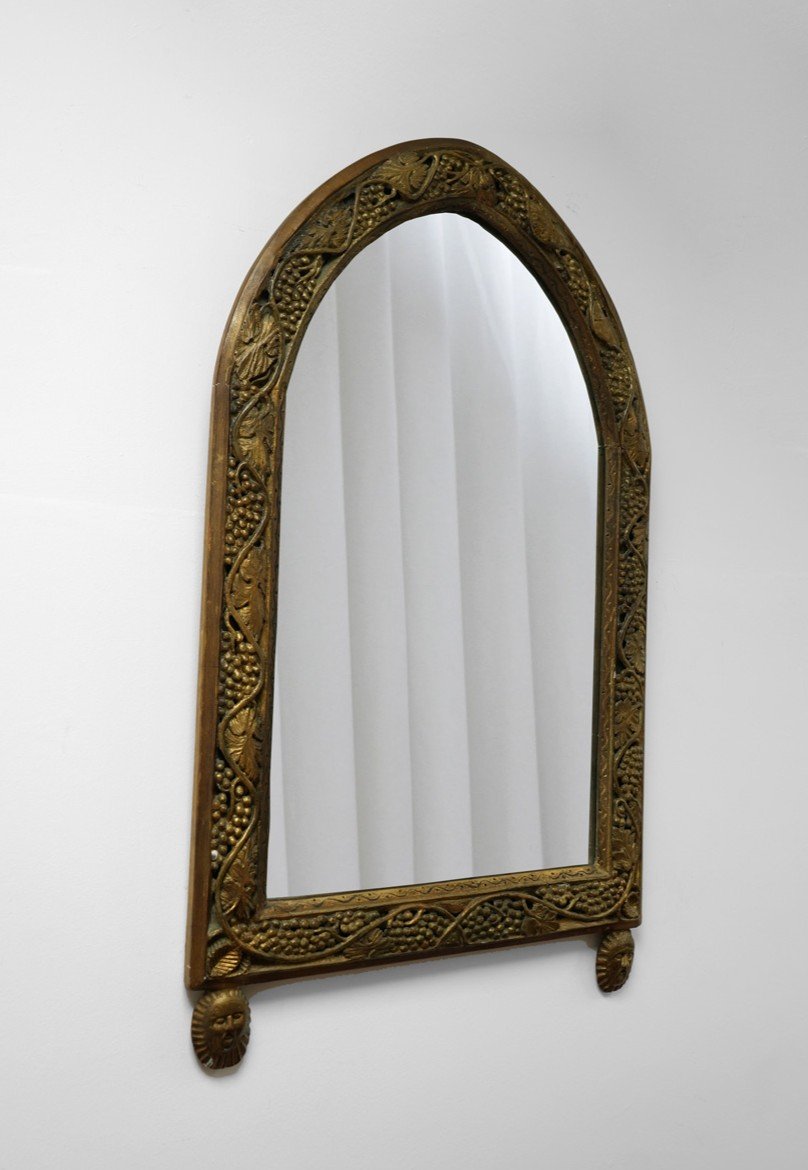 Important Miroir En Bois Sculpté Doré, Années 1920.