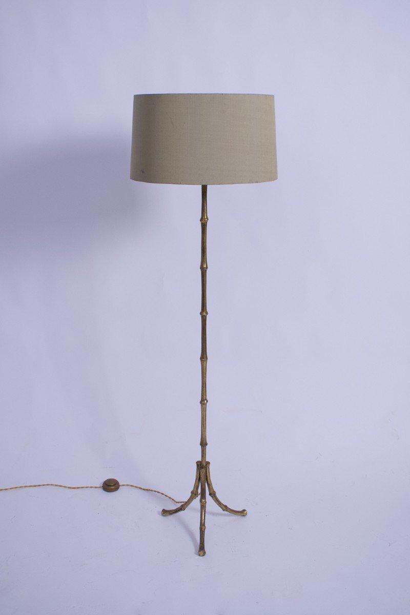 Lampadaire Tripode Jansen En Bronze Massif Imitation Bambou, Années 1960.