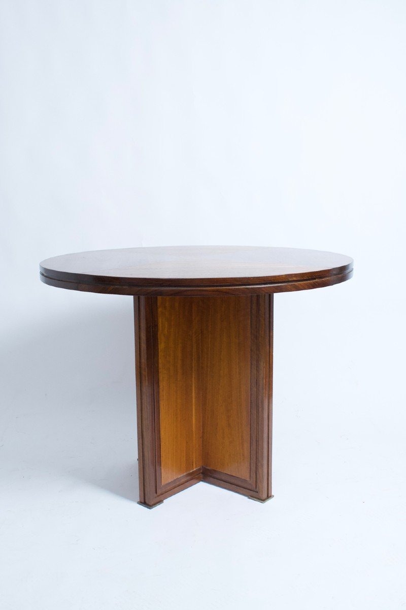 Round Wooden Table With Cross Leg, 1940s.