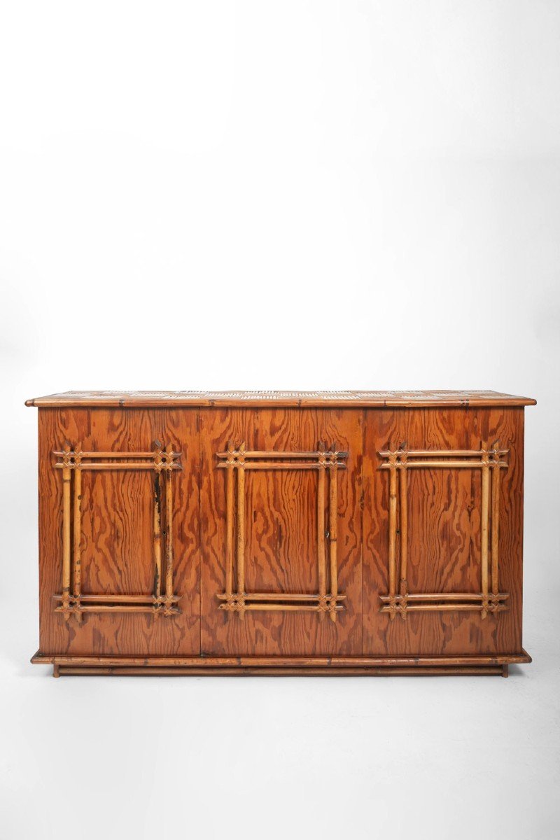 Rattan And Oak Sideboard, 1950s.-photo-2