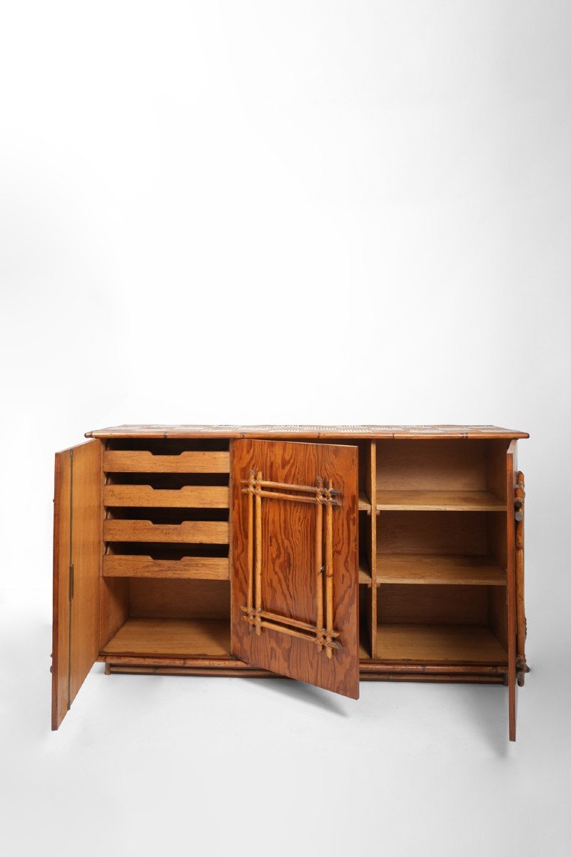 Rattan And Oak Sideboard, 1950s.-photo-1