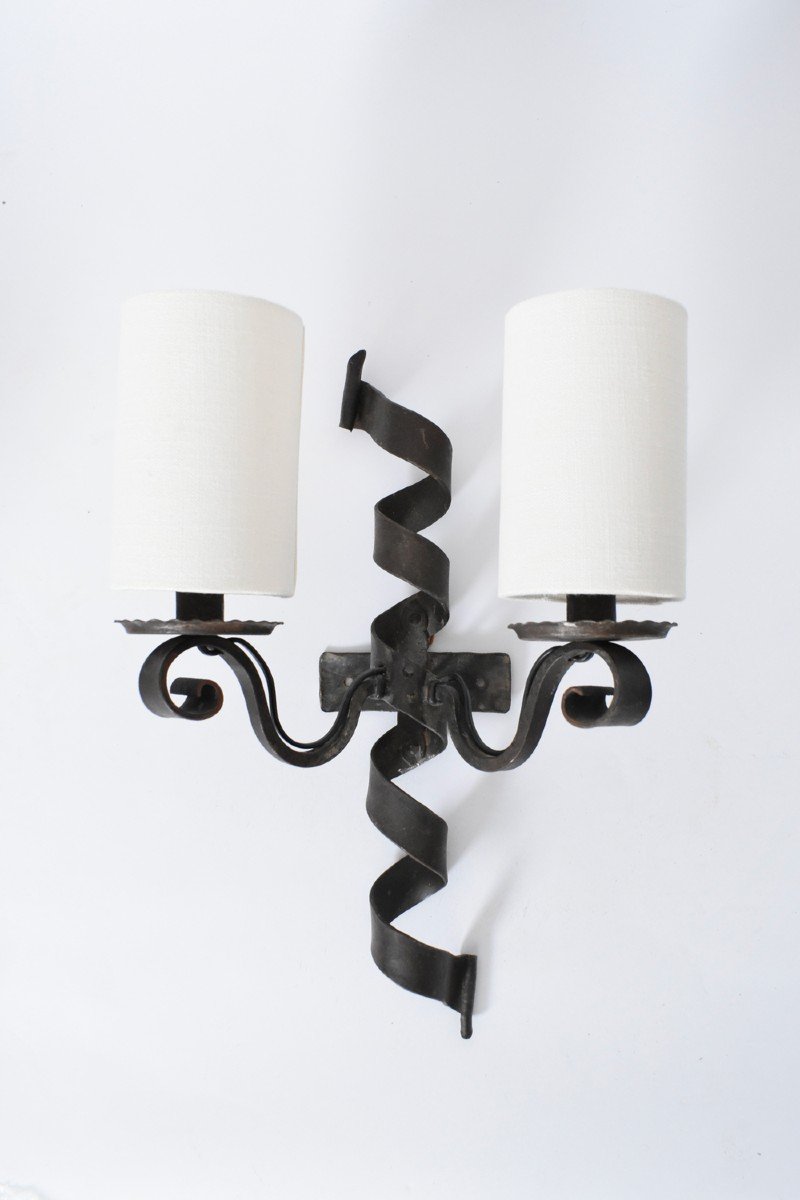 Pair Of Ribbon Wrought Iron Wall Sconces, 1950s.-photo-4