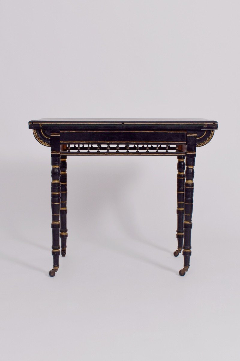 Arts & Crafts Ebonised Wood Games Table, In The Style Of Godwin, 19th Century.-photo-2