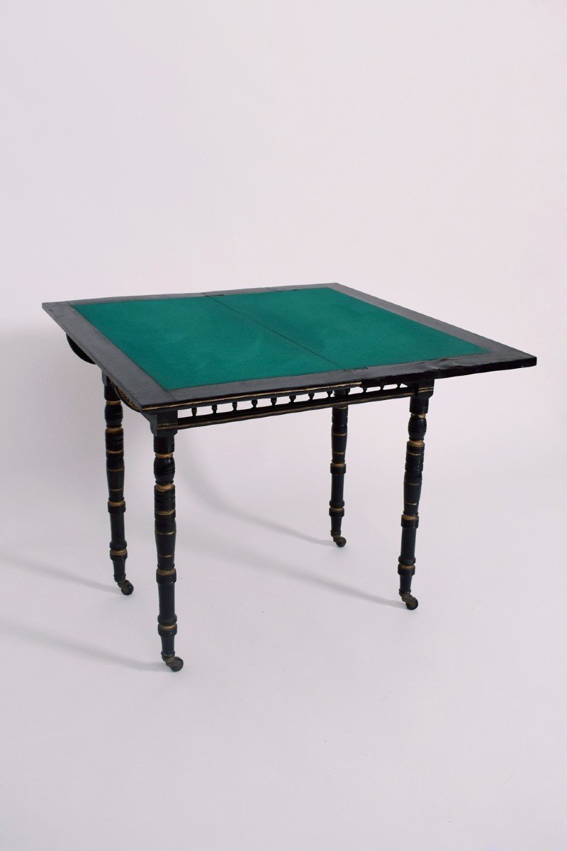 Arts & Crafts Ebonised Wood Games Table, In The Style Of Godwin, 19th Century.-photo-4