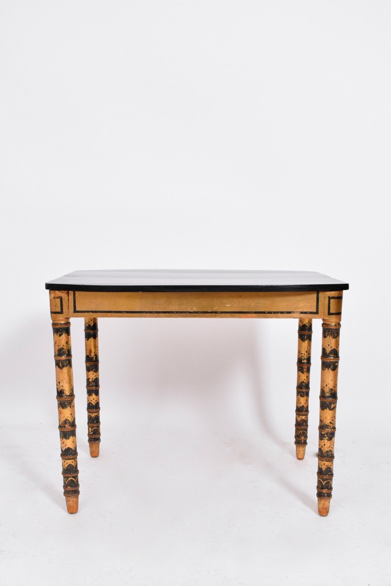 1920s Blackened And Gilded Wood Table.-photo-3