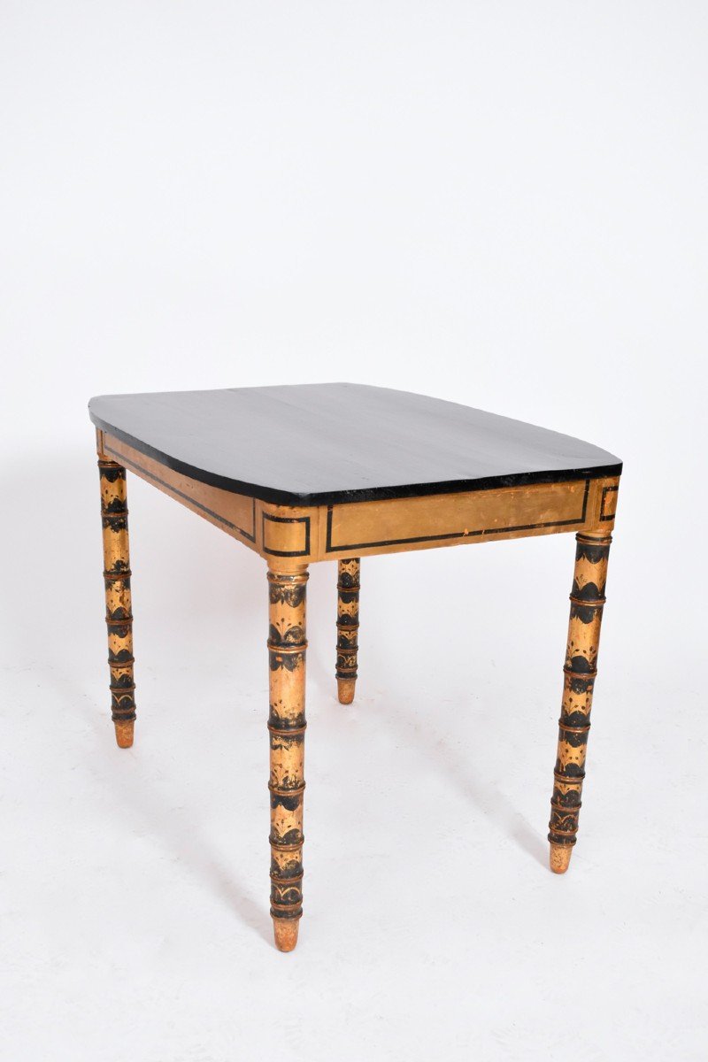 1920s Blackened And Gilded Wood Table.-photo-4