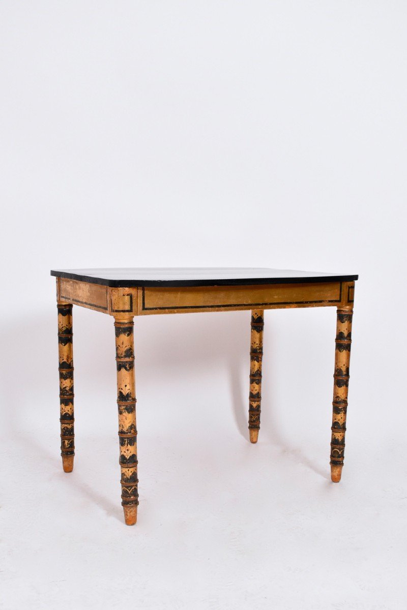 1920s Blackened And Gilded Wood Table.