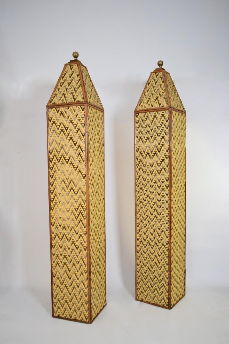 Pair Of Rattan Columns, 1970s.