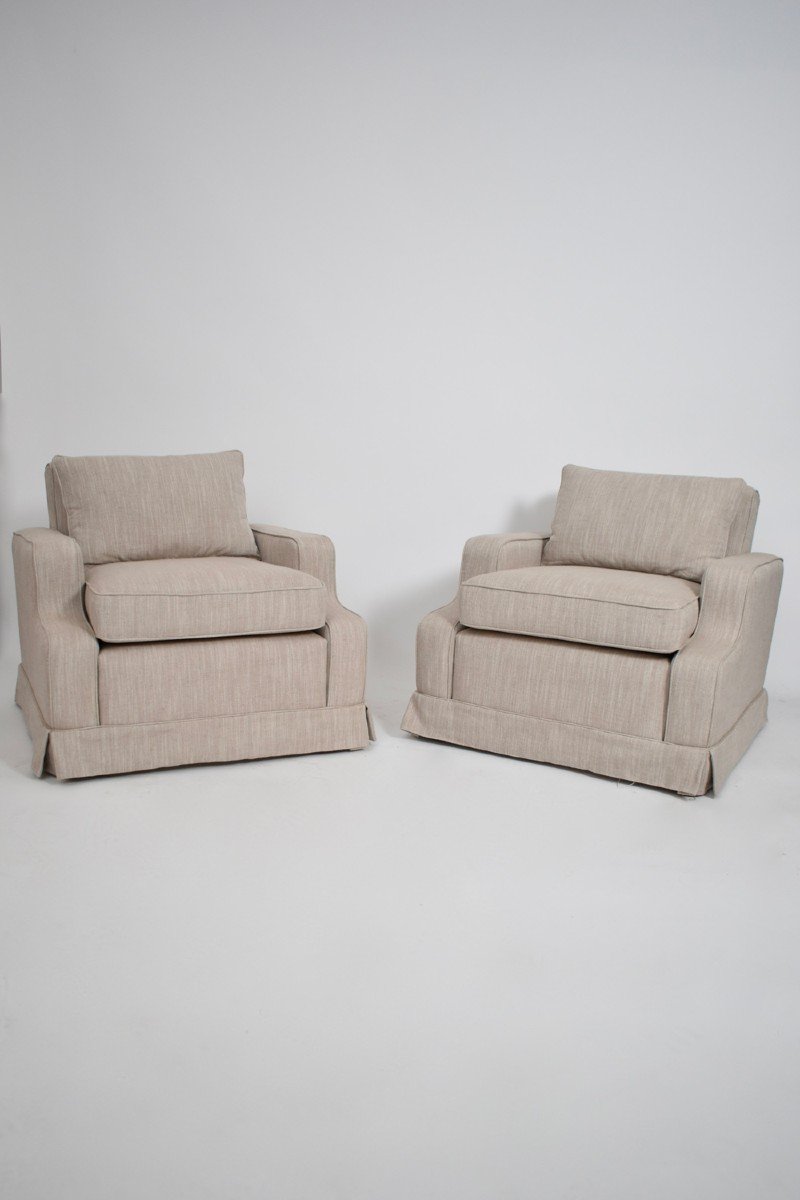 Pair Of Grey Beige Armchairs, 1960s.