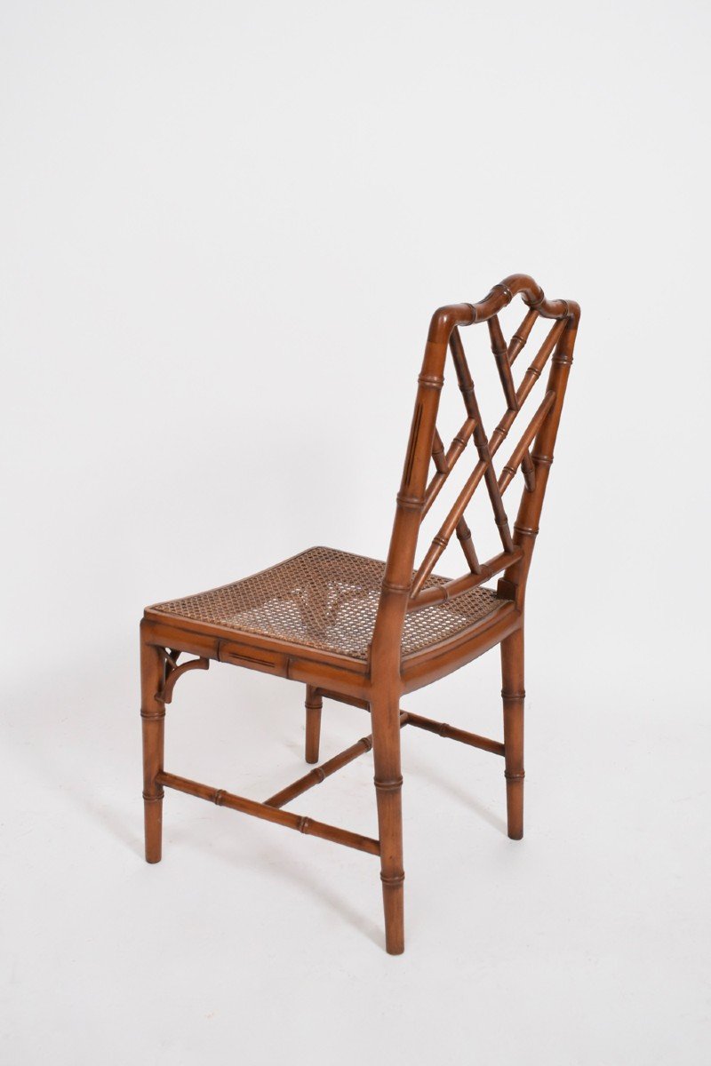 Ensemble De 8 Chaises En Faux Bambou Et Cannage, Années 1970.-photo-4