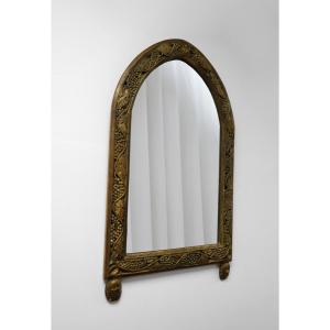 Important Miroir En Bois Sculpté Doré, Années 1920.