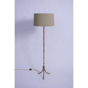 Lampadaire Tripode Jansen En Bronze Massif Imitation Bambou, Années 1960.