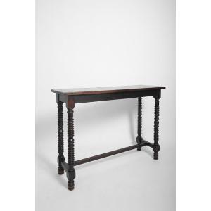 Spanish Console Table In Turned Blackened Wood, 19th Century.