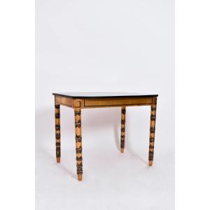 1920s Blackened And Gilded Wood Table.