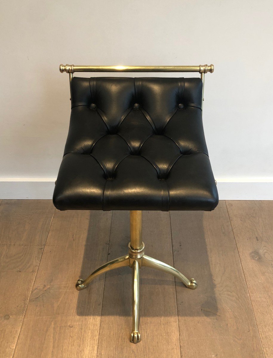 Brass And Leather Stool With Claw Feet-photo-3