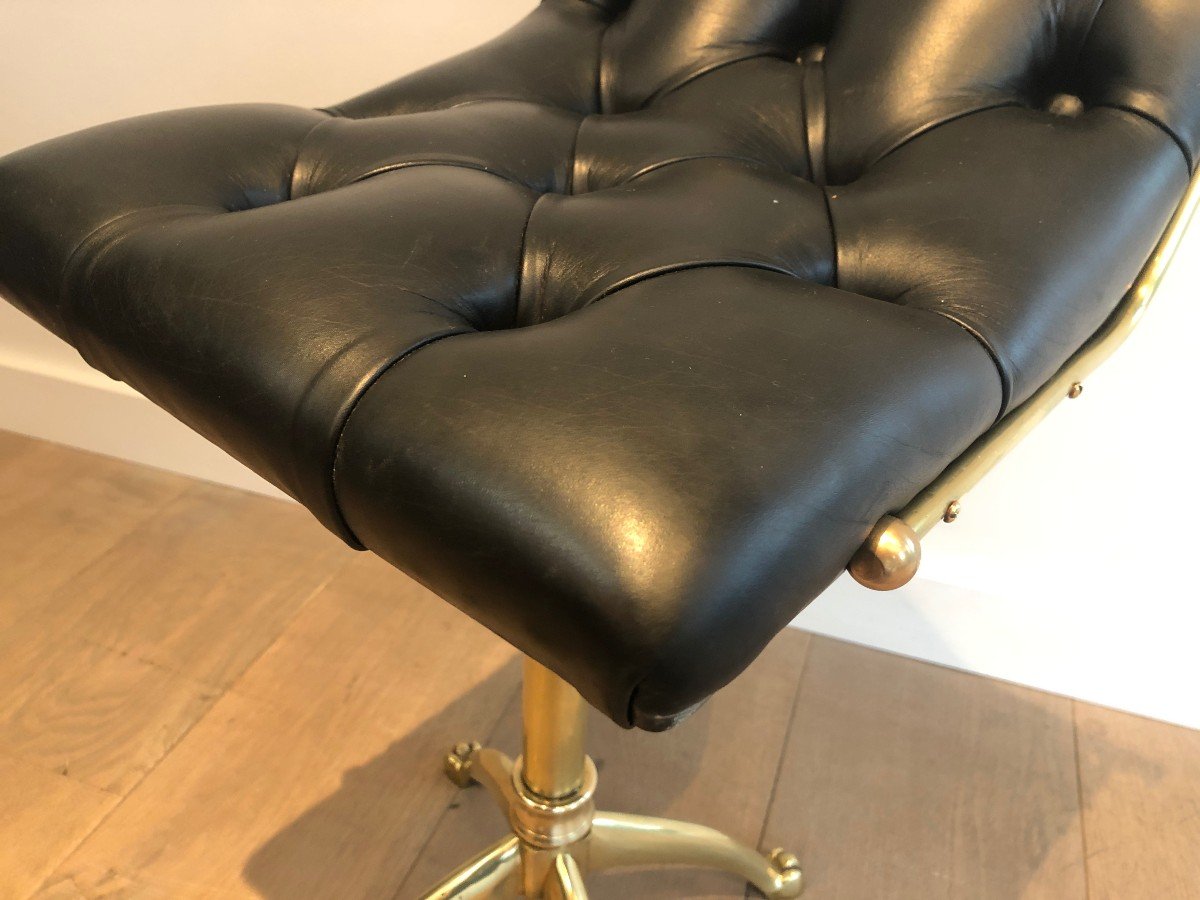 Brass And Leather Stool With Claw Feet-photo-2