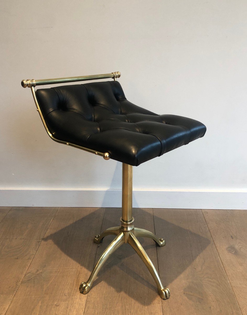 Brass And Leather Stool With Claw Feet