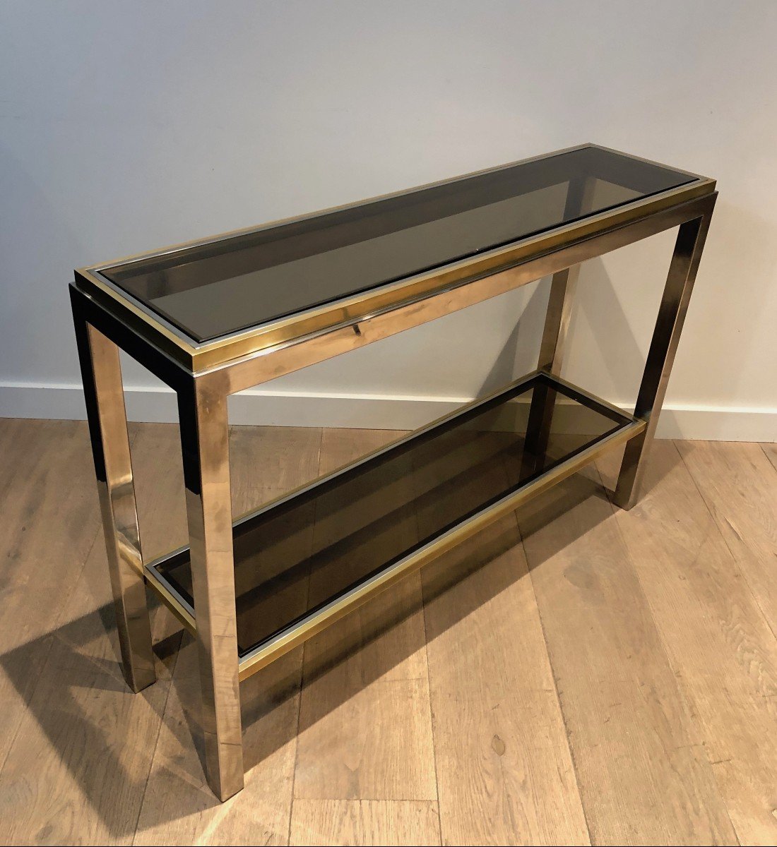 Chrome And Brass Console. French Work Attributed To Jean-charles. Circa 1970-photo-3