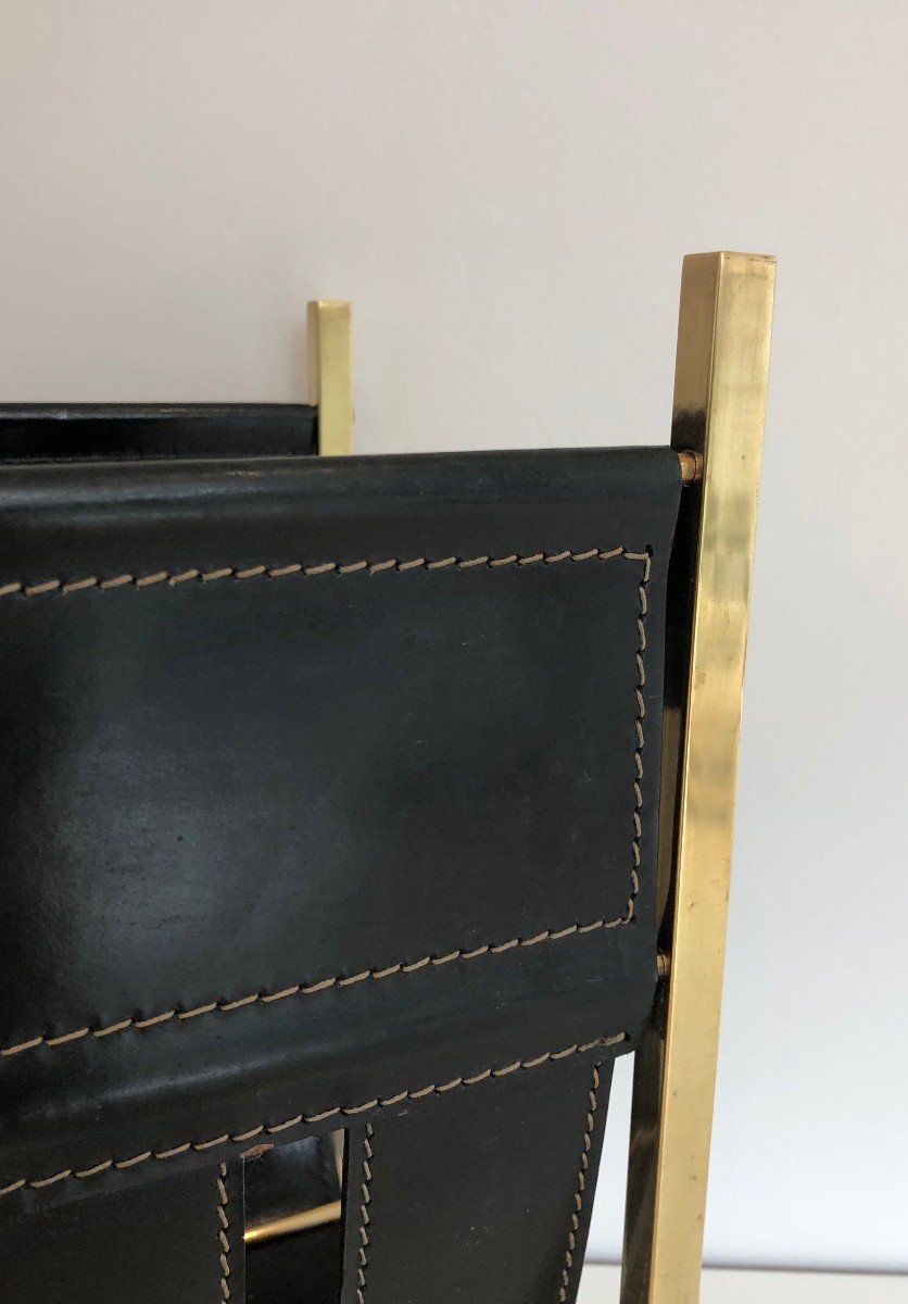 Hand-bag Brass And Leather Magazine Rack By Jacques Adnet. Circa 1940-photo-5