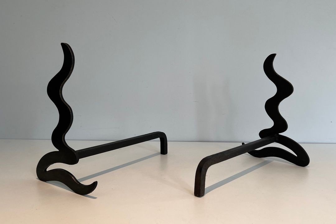 Pair Of Steel And Iron Design Andirons-photo-3
