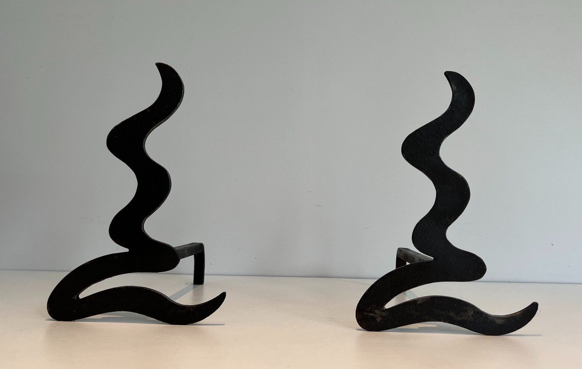 Pair Of Steel And Iron Design Andirons-photo-8