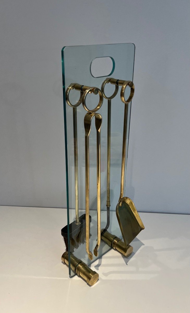 Glass And Brass Design Fireplace Tools